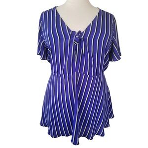 Torrid Blue Striped Tie Front Babydoll Blouse Short Sleeve Plus Size 5X